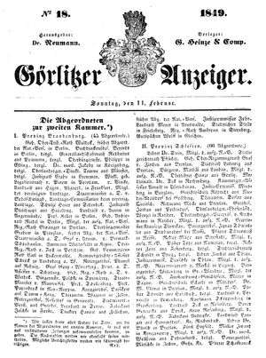 Görlitzer Anzeiger vom 11.02.1849