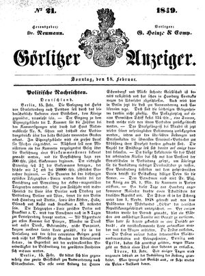 Görlitzer Anzeiger vom 18.02.1849