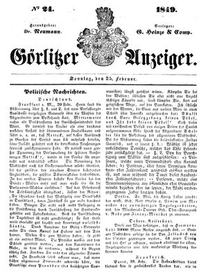 Görlitzer Anzeiger vom 25.02.1849