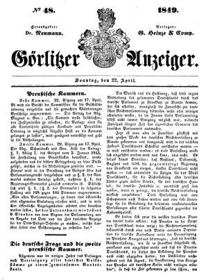 Görlitzer Anzeiger on Apr 22, 1849