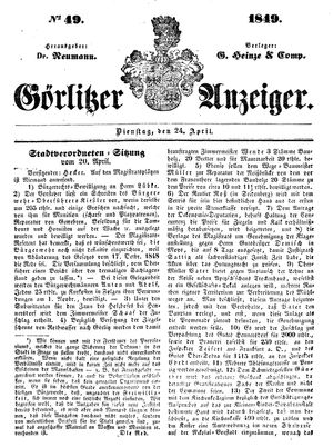 Görlitzer Anzeiger on Apr 24, 1849