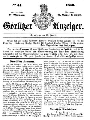 Görlitzer Anzeiger vom 29.04.1849