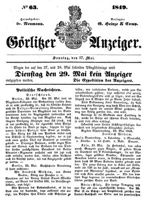 Görlitzer Anzeiger on May 27, 1849