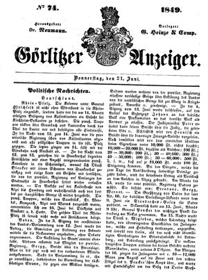 Görlitzer Anzeiger vom 21.06.1849