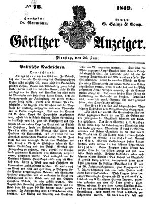 Görlitzer Anzeiger vom 26.06.1849