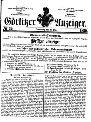 Görlitzer Anzeiger on Mar 31, 1859
