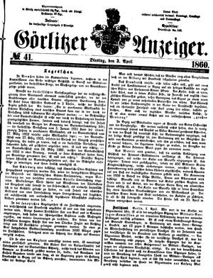 Görlitzer Anzeiger on Apr 3, 1860