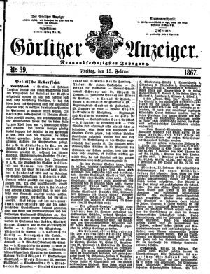 Görlitzer Anzeiger vom 15.02.1867