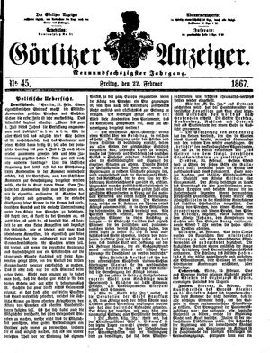 Görlitzer Anzeiger vom 22.02.1867