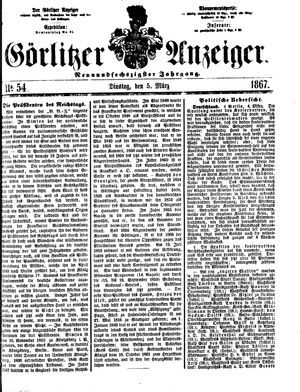 Görlitzer Anzeiger vom 05.03.1867