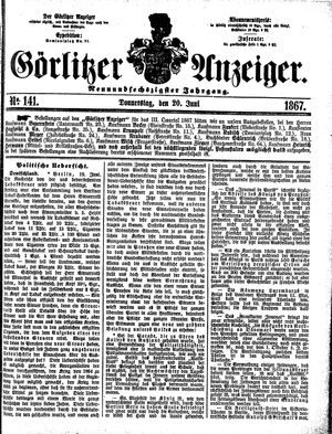Görlitzer Anzeiger on Jun 20, 1867