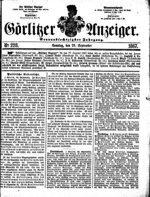 Görlitzer Anzeiger vom 29.09.1867