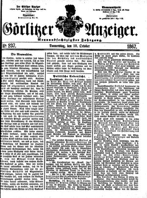 Görlitzer Anzeiger vom 10.10.1867