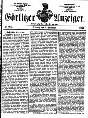 Görlitzer Anzeiger vom 02.09.1868