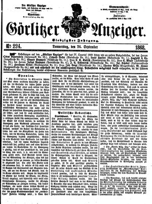 Görlitzer Anzeiger vom 24.09.1868
