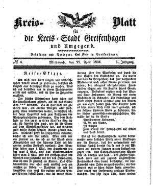 Kreisblatt für die Kreisstadt Greifenhagen und Umgegend vom 27.04.1836