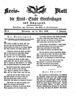 Kreisblatt für die Kreisstadt Greifenhagen und Umgegend vom 11.05.1836