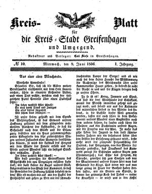 Kreisblatt für die Kreisstadt Greifenhagen und Umgegend vom 08.06.1836