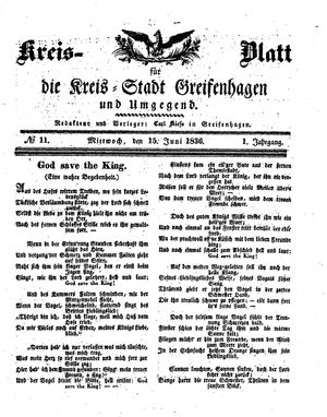 Kreisblatt für die Kreisstadt Greifenhagen und Umgegend vom 15.06.1836