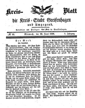 Kreisblatt für die Kreisstadt Greifenhagen und Umgegend vom 22.06.1836