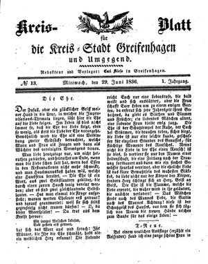 Kreisblatt für die Kreisstadt Greifenhagen und Umgegend vom 29.06.1836