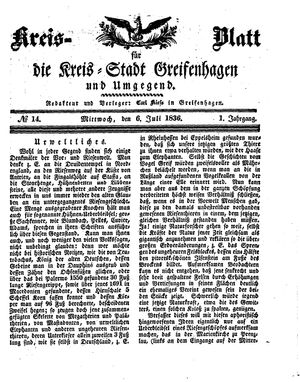 Kreisblatt für die Kreisstadt Greifenhagen und Umgegend vom 06.07.1836
