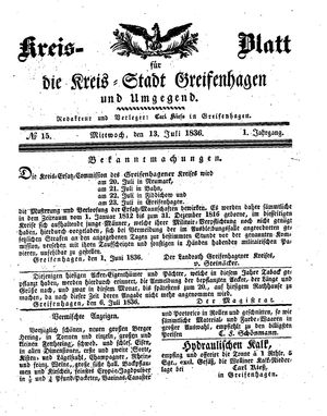 Kreisblatt für die Kreisstadt Greifenhagen und Umgegend vom 13.07.1836