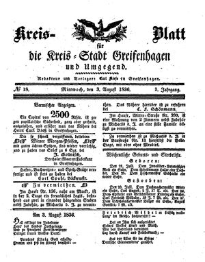 Kreisblatt für die Kreisstadt Greifenhagen und Umgegend vom 03.08.1836
