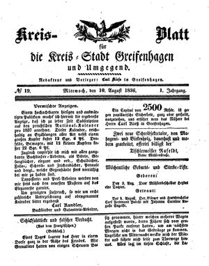 Kreisblatt für die Kreisstadt Greifenhagen und Umgegend vom 10.08.1836
