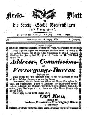Kreisblatt für die Kreisstadt Greifenhagen und Umgegend vom 24.08.1836