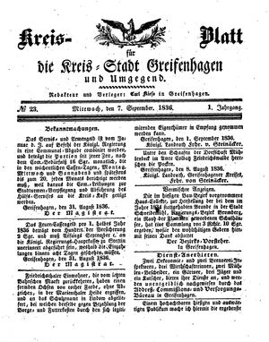 Kreisblatt für die Kreisstadt Greifenhagen und Umgegend on Sep 7, 1836
