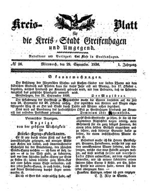 Kreisblatt für die Kreisstadt Greifenhagen und Umgegend vom 28.09.1836