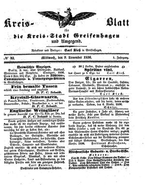 Kreisblatt für die Kreisstadt Greifenhagen und Umgegend vom 09.11.1836
