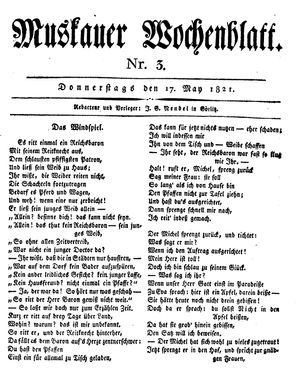Muskauer Wochenblatt vom 17.05.1821