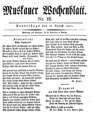 Muskauer Wochenblatt vom 16.08.1821