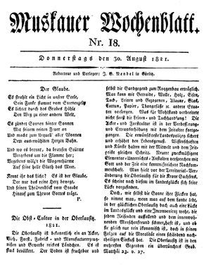 Muskauer Wochenblatt vom 30.08.1821