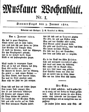 Muskauer Wochenblatt vom 03.01.1822