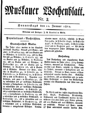 Muskauer Wochenblatt on Jan 10, 1822