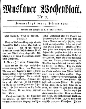 Muskauer Wochenblatt vom 14.02.1822