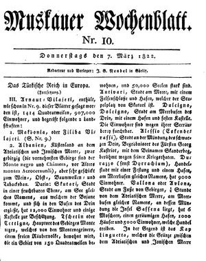 Muskauer Wochenblatt vom 07.03.1822