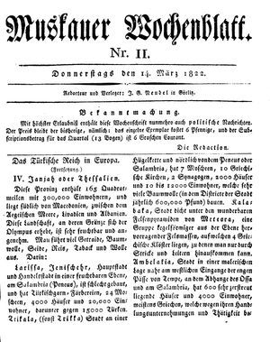Muskauer Wochenblatt vom 14.03.1822