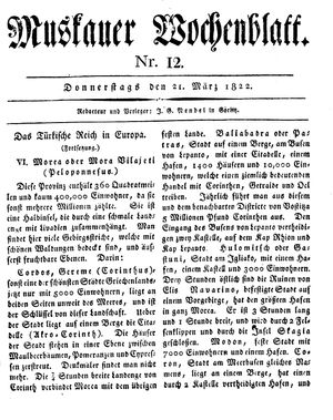 Muskauer Wochenblatt on Mar 21, 1822