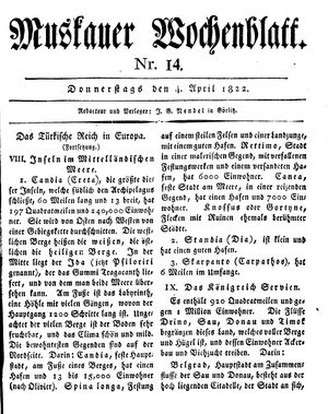 Muskauer Wochenblatt on Apr 4, 1822