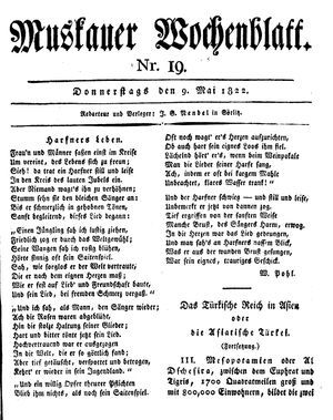 Muskauer Wochenblatt vom 09.05.1822