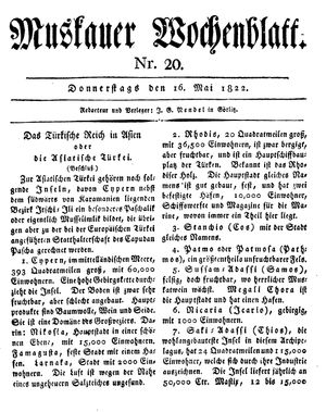 Muskauer Wochenblatt vom 16.05.1822