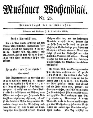 Muskauer Wochenblatt on Jun 6, 1822