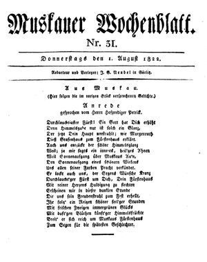 Muskauer Wochenblatt on Aug 1, 1822