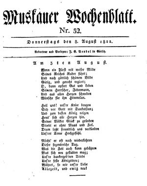 Muskauer Wochenblatt on Aug 8, 1822