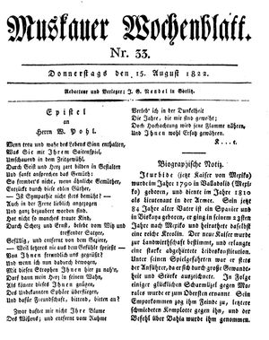 Muskauer Wochenblatt vom 15.08.1822