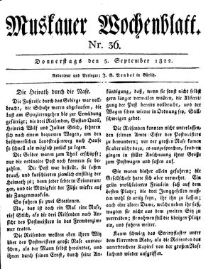 Muskauer Wochenblatt vom 05.09.1822